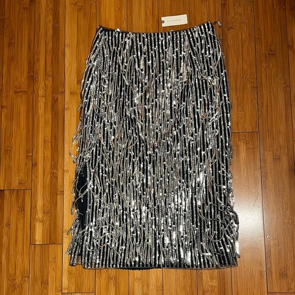 NWT Anthropologie Maeve Sequened Fringe Midi Silver Sequin Skirt Size 2 - Picture 5 of 16